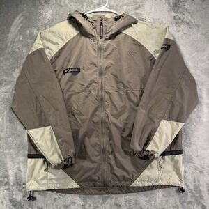 Vintage Columbia Windbreaker Jacket Mens XL Brown Full-Zip Hooded Nylon Outdoor